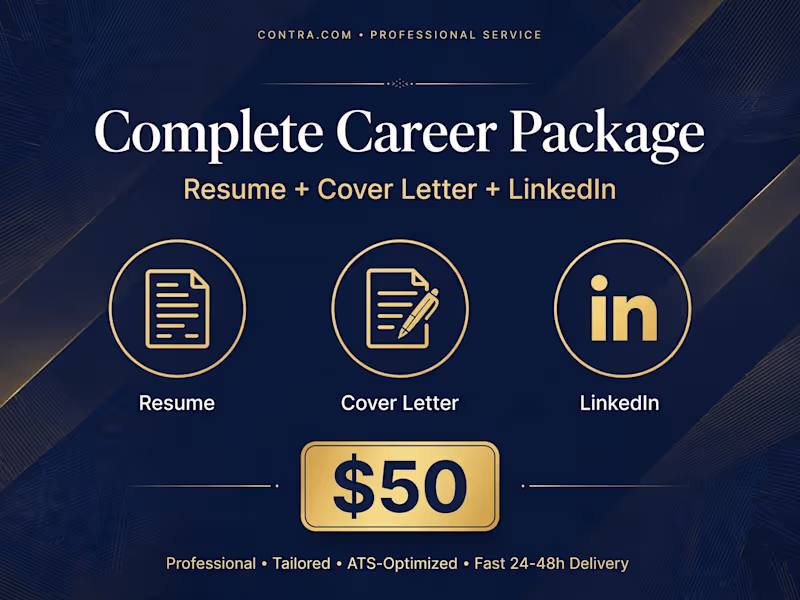 Cover image for Complete  Package - Resume + Cover Letter + LinkedIn Optimizatio