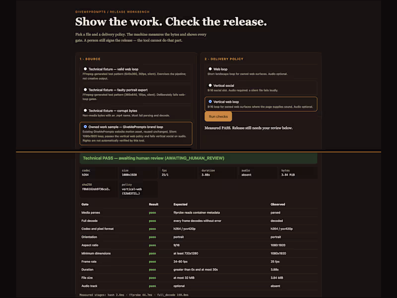 Cover image for Creative Release Workbench | Media QA Gate
