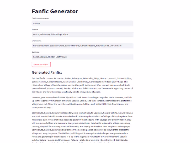 Cover image for Fanfic Story generator