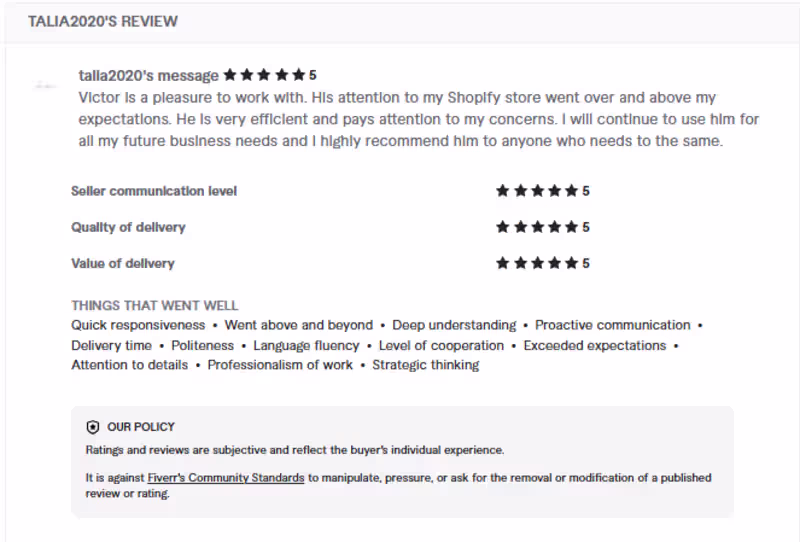 Cover image for A Client's review on Fiverr.
A