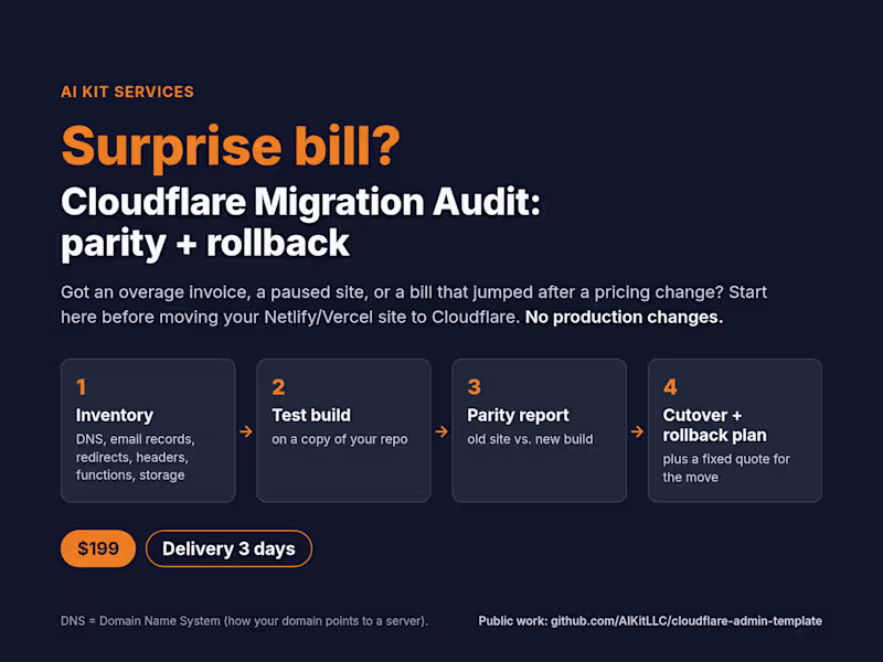 Cover image for Surprise bill? Cloudflare Migration Audit: parity + rollback
