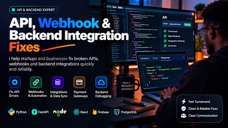 Cover image for I will fix your API, webhook or backend integration
