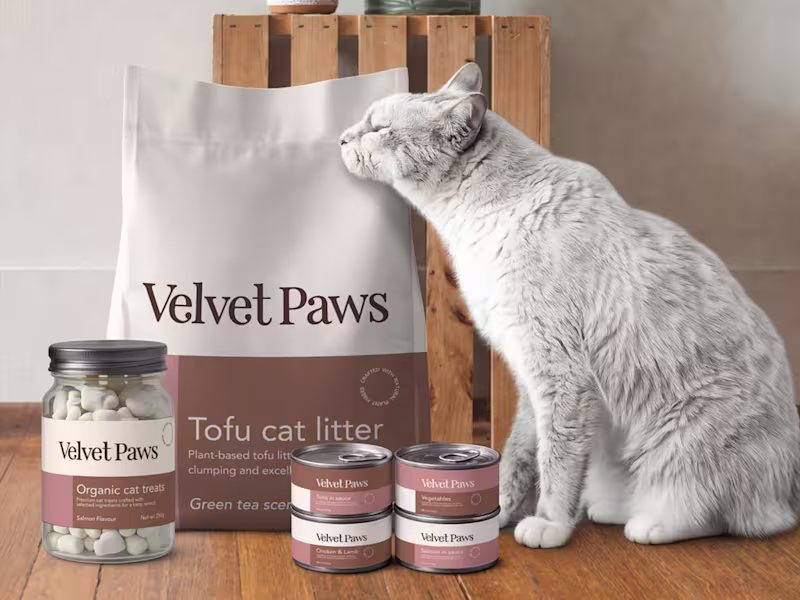 Cover image for Velvet Paws Cat Product Package Design