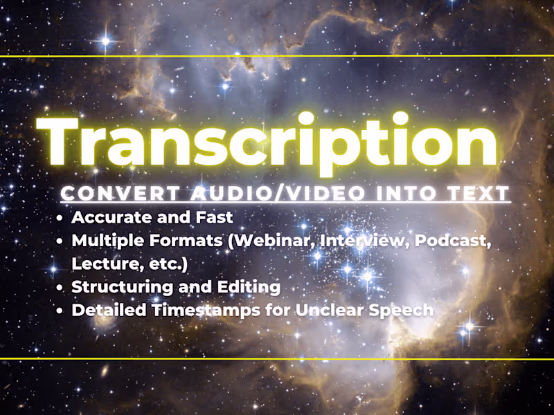 Cover image for I will transcribe, convert audio/video into text transcription