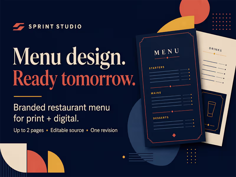 Cover image for Branded restaurant menu for print and digital in 24 hours