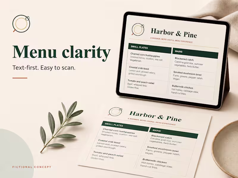Cover image for Searchable Restaurant Menu — Fictional Concept
