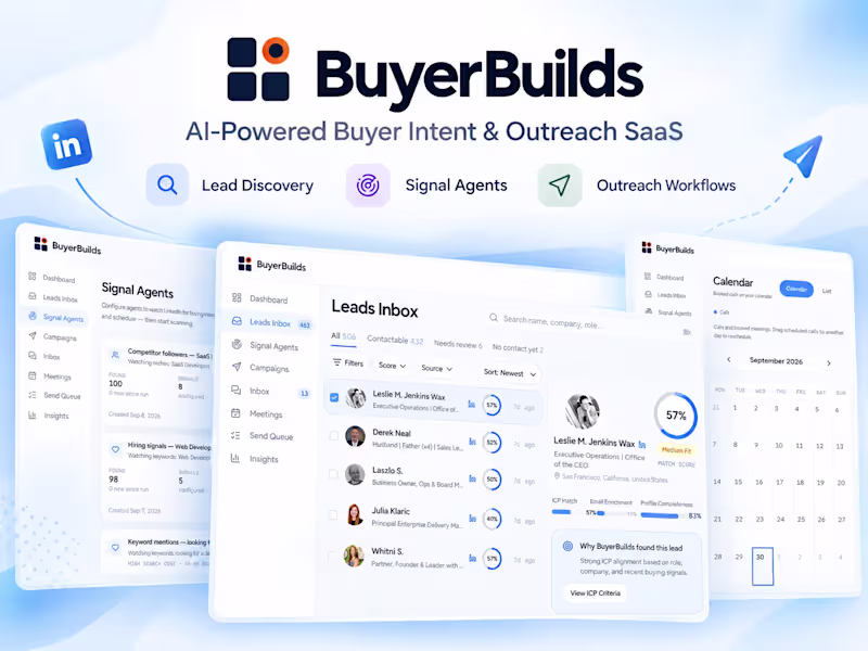 Cover image for BuyerBuilds — AI-Powered Buyer Intent & Outreach SaaS