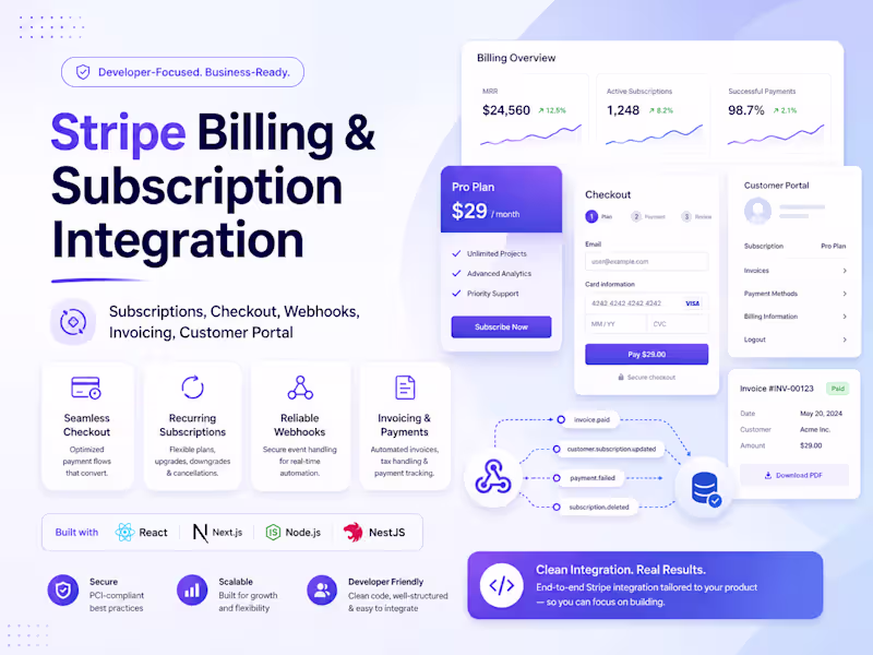 Cover image for Stripe Billing & Subscription Integration