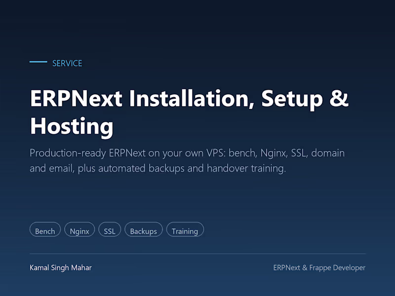 Cover image for ERPNext Installation, Setup & Hosting