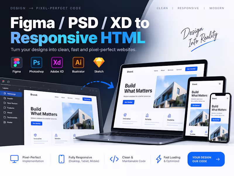 Cover image for Figma / PSD / XD to Responsive HTML