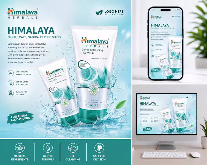 Cover image for Modern skincare advertising design featuring product mockups, fr