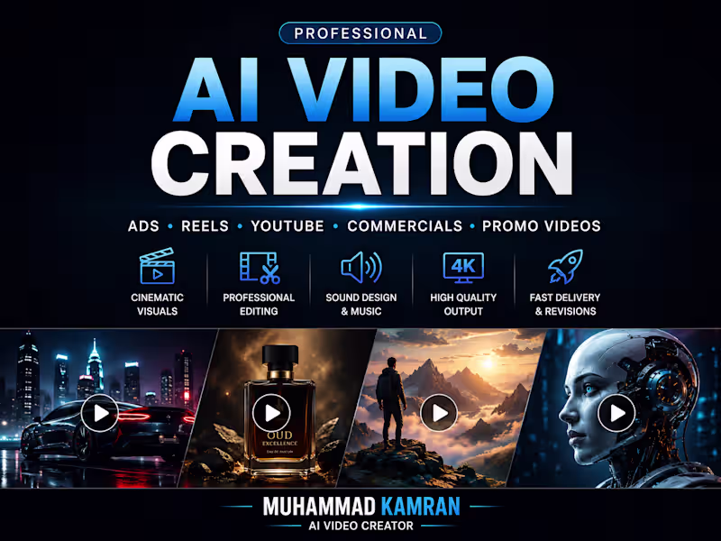 Cover image for  Cinematic AI Videos for short films,Brands, Products & Social 