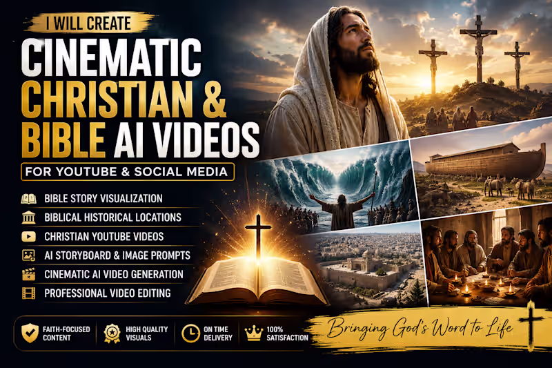 Cover image for I will create cinematic Christian and Bible AI videos
