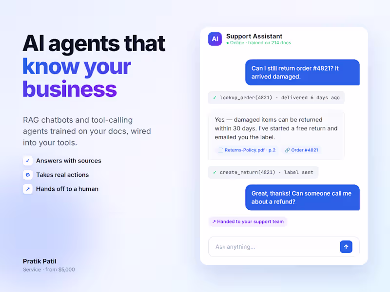 Cover image for Custom AI Agent or RAG Chatbot Trained on Your Data