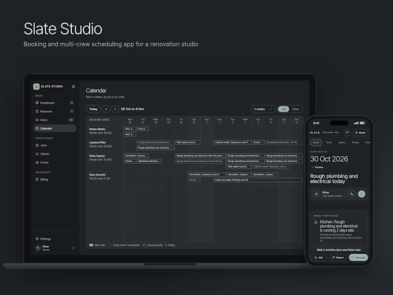 Cover image for Slate Studio: renovation booking and crew scheduling