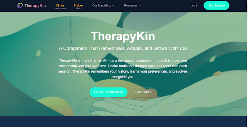 Cover image for https://therapykin.ai/ AI therapeutic companion with persist...