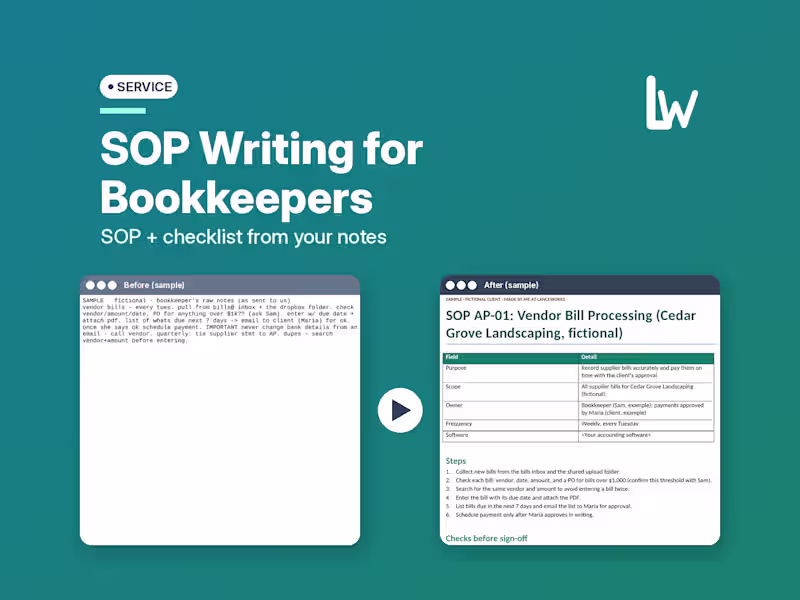 Cover image for SOP Writing for Bookkeepers | From Your Notes or Call Transcript