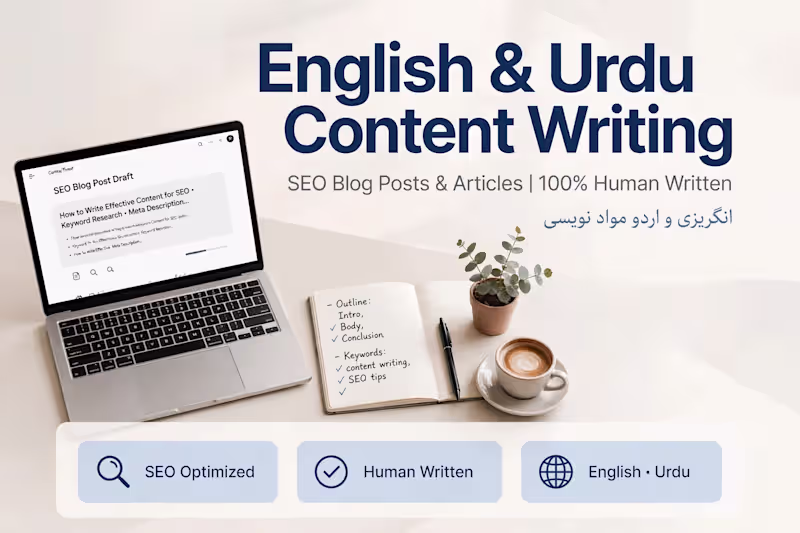 Cover image for English and Urdu Content writing-SEO Blog posts and Articles 