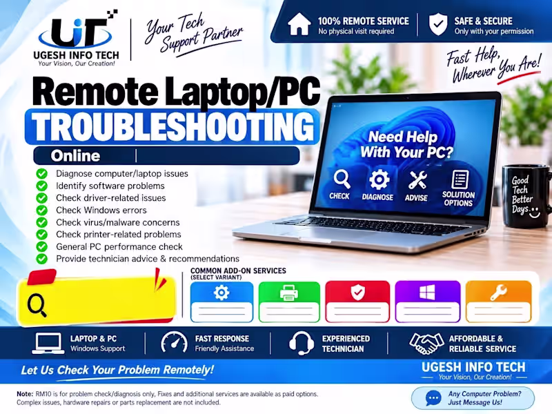 Cover image for Laptop/PC Troubleshooting Online Problem - Remote Services