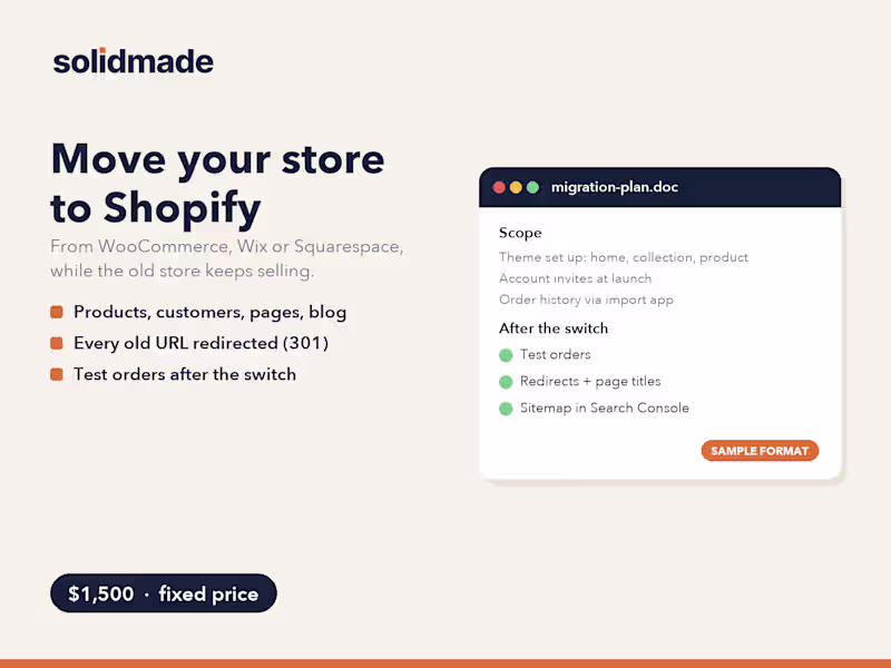 Cover image for Move a store to Shopify (WooCommerce, Wix, Squarespace)