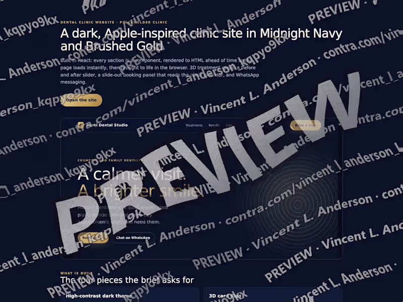 Cover image for Dark React dental clinic site with 3D cards and booking