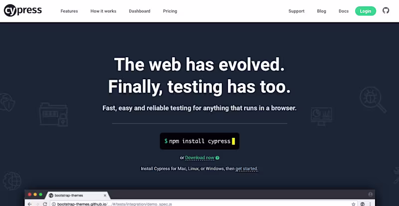 Cover image for Cypress.io: Messaging/brand strategy, copywriting, case studies