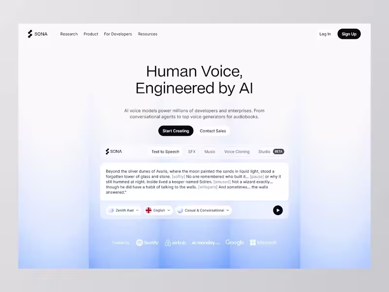 Cover image for SONA - AI Voice Generating Platform Landing Page