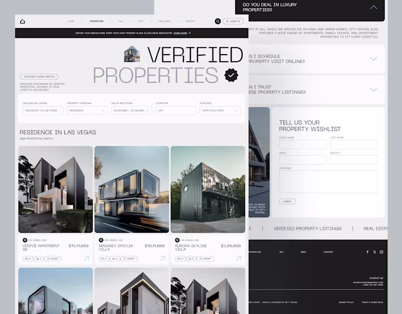 Cover image for Real Estate Website design, UI, City Arcade