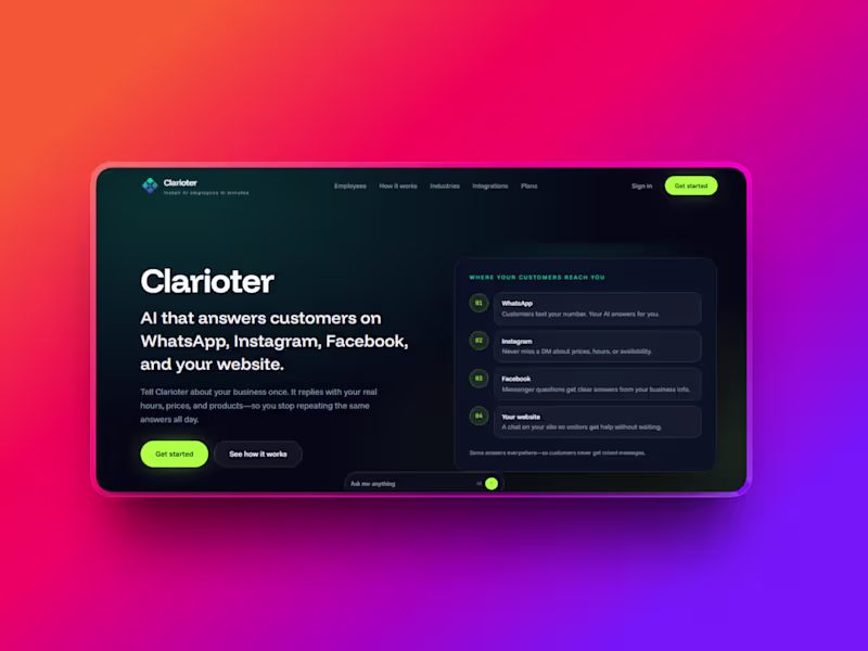 Cover image for Introducing Clarioter!

Customers message you on