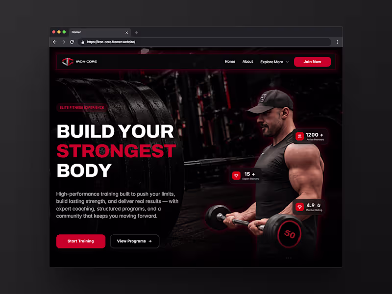 Cover image for Iron Core — Premium Gym & Fitness Framer Template