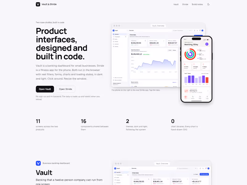 Cover image for Vault and Stride, banking dashboard
