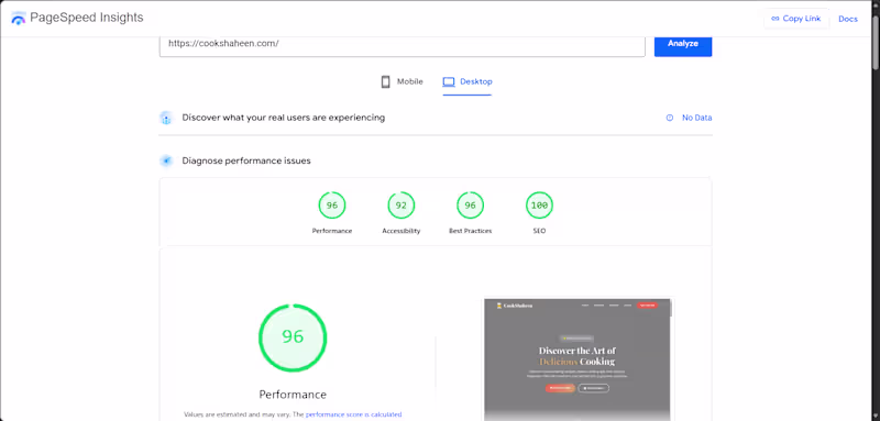 Cover image for 96 performance Score on PageSpeed