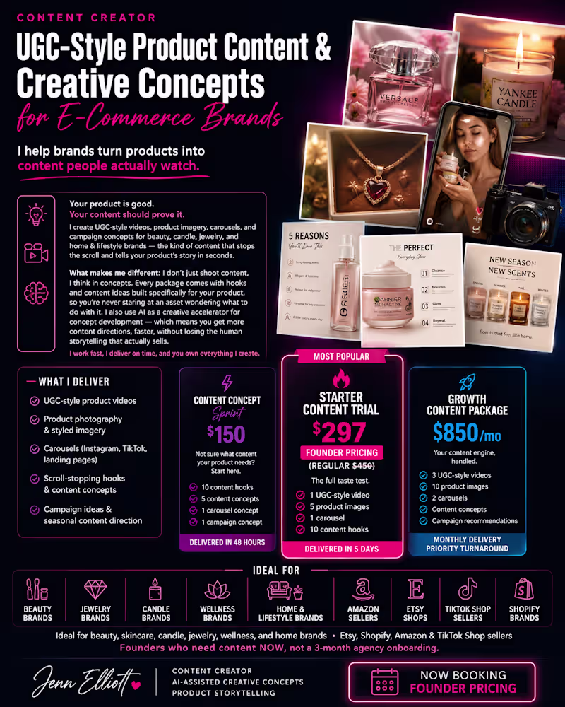 Cover image for UGC-Style Product Content & Concepts for E-Commerce Brands