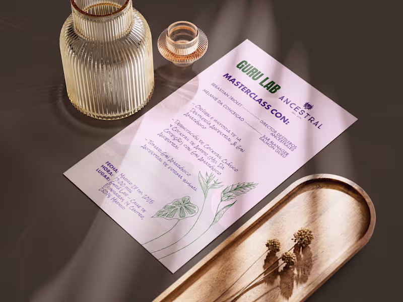 Cover image for Promotional Flyer for Guru Lab and Destileros Ancestrales
