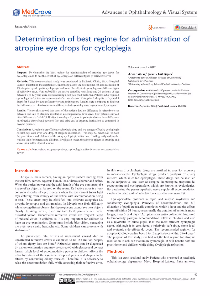 Cover image for Determination of best Regime for Administration of Atropine Eye…