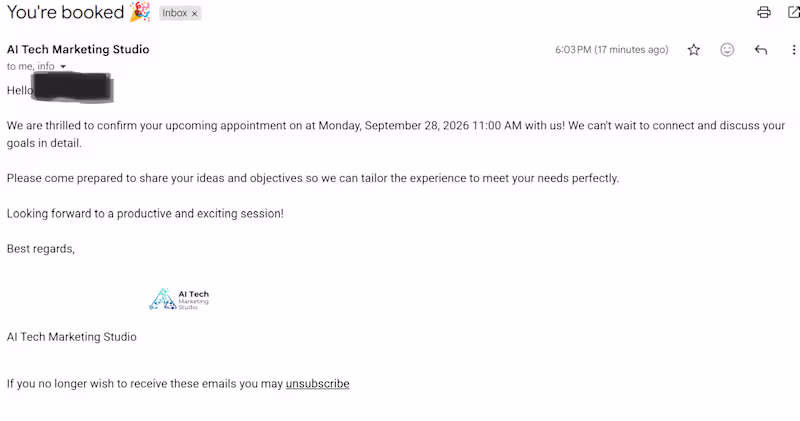 Cover image for Booking Email Confirmation