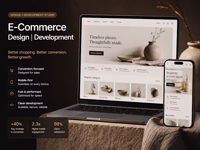Cover image for E-COMMERCE DESIGN | WEB & MOBILE APP DEVELOPMENT 