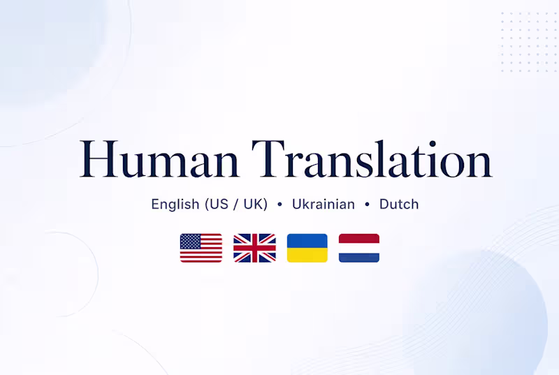 Cover image for Professional Human Translation: English ↔ Ukrainian ↔ Dutch