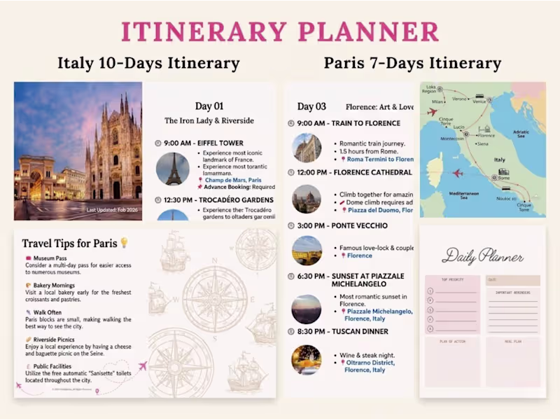 Cover image for Premium Custom Travel Itineraries for Italy & Paris