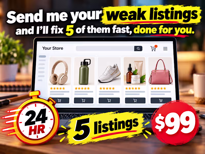 Cover image for Amazon/Shopify Listing Quick Fix (5 listings, 24 hr)