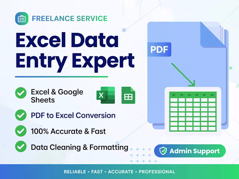 Cover image for I will do Excel Data Entry, Google Sheets, PDF to Excel & Admin 