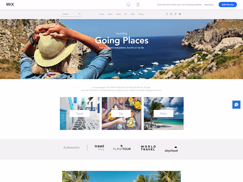 Cover image for Travel Blog Wix Website Design 