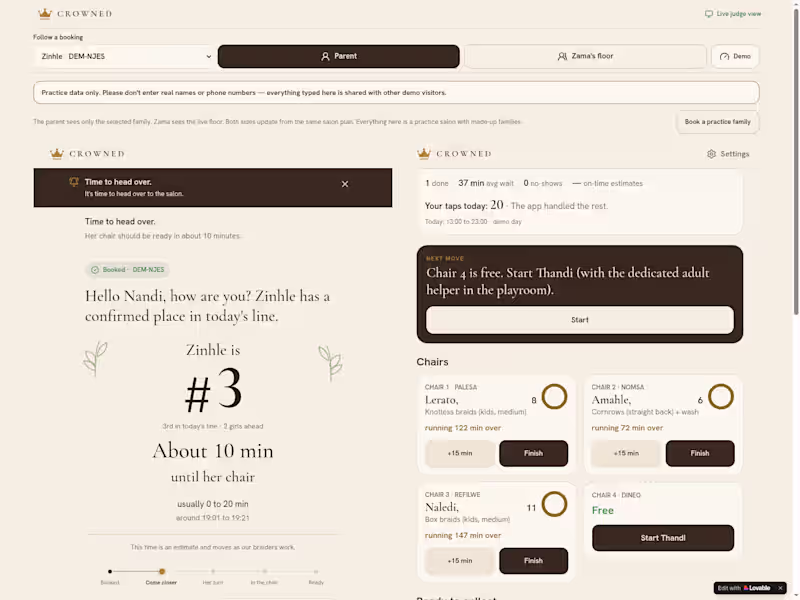 Cover image for Crowned — Live Queue Booking for Braiding Salons