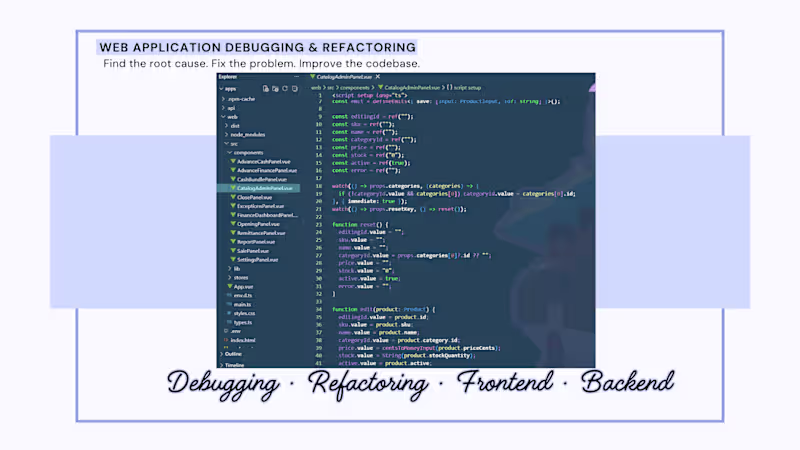 Cover image for Web Application Debugging & Refactoring