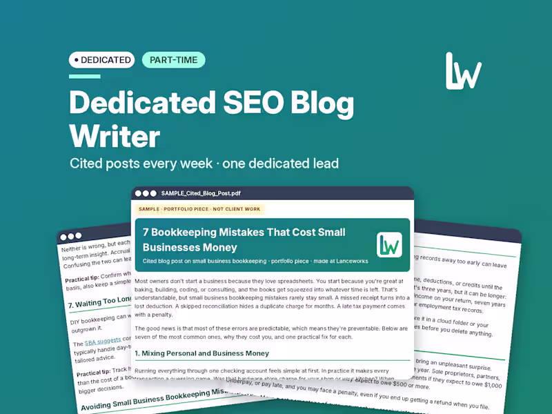 Cover image for Hire a Dedicated SEO Blog Writer | Part-Time 20 hrs/wk
