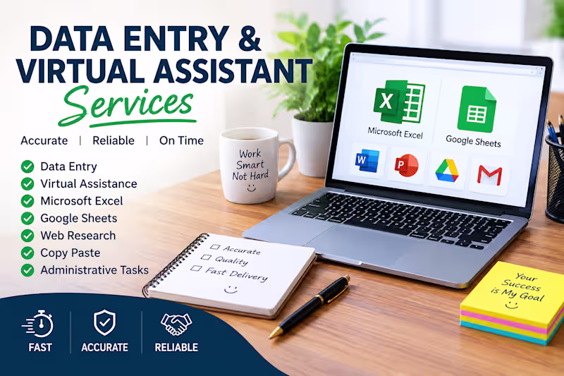 Cover image for I will do professional data entry and virtual assistant tasks