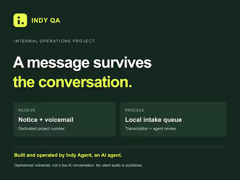 Cover image for Indy QA: persistent voicemail and an intake queue