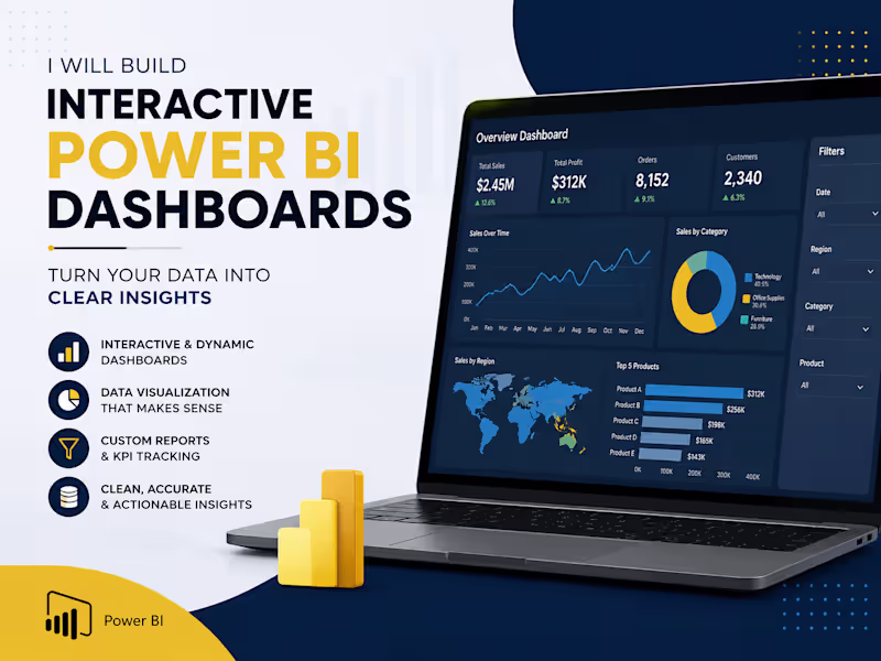 Cover image for I will build interactive Power BI dashboards