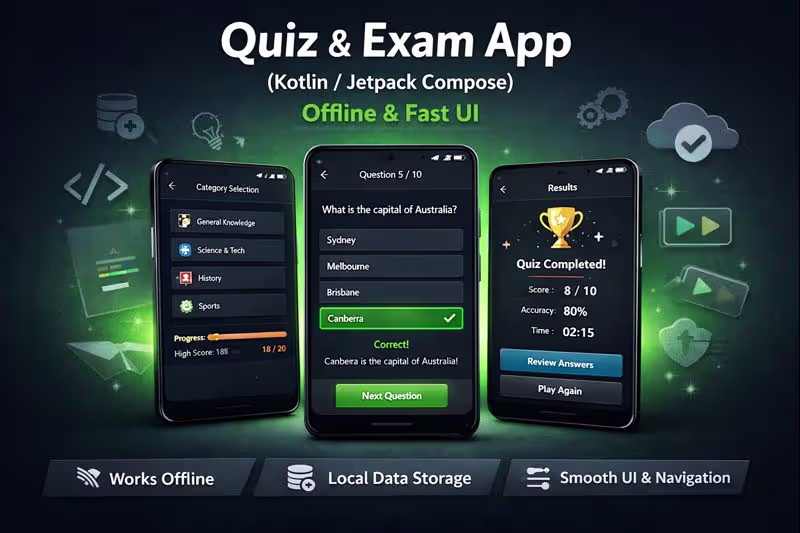 Cover image for Kotlin | Jetpack Compose | Quiz & Exam App – Offline & Fast