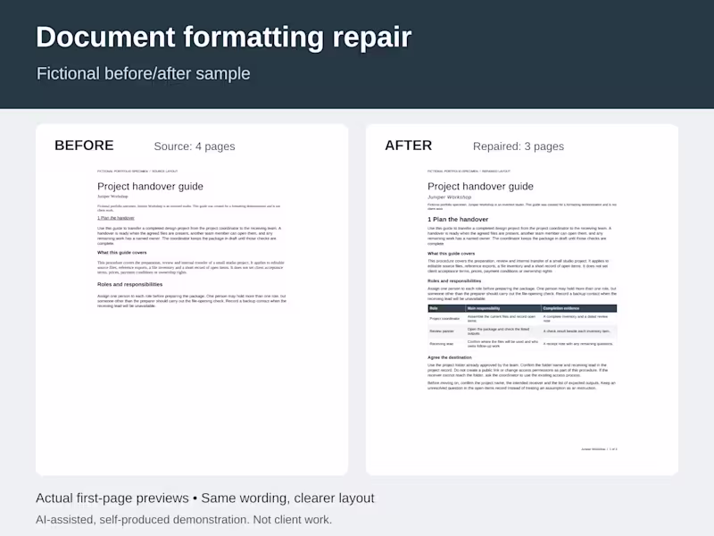 Cover image for Business document formatting repair: editable DOCX + checked PDF